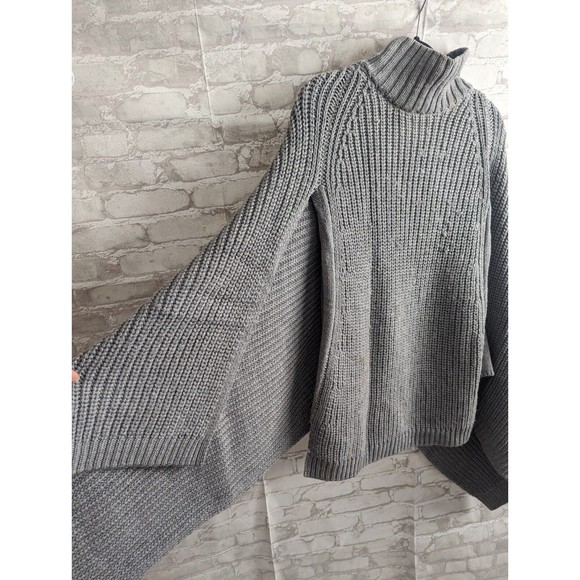 BCBG MAXAZRIA One Size Womens Sweater Poncho Heavy Knit Mock Neck Grey Gray - Picture 3 of 11